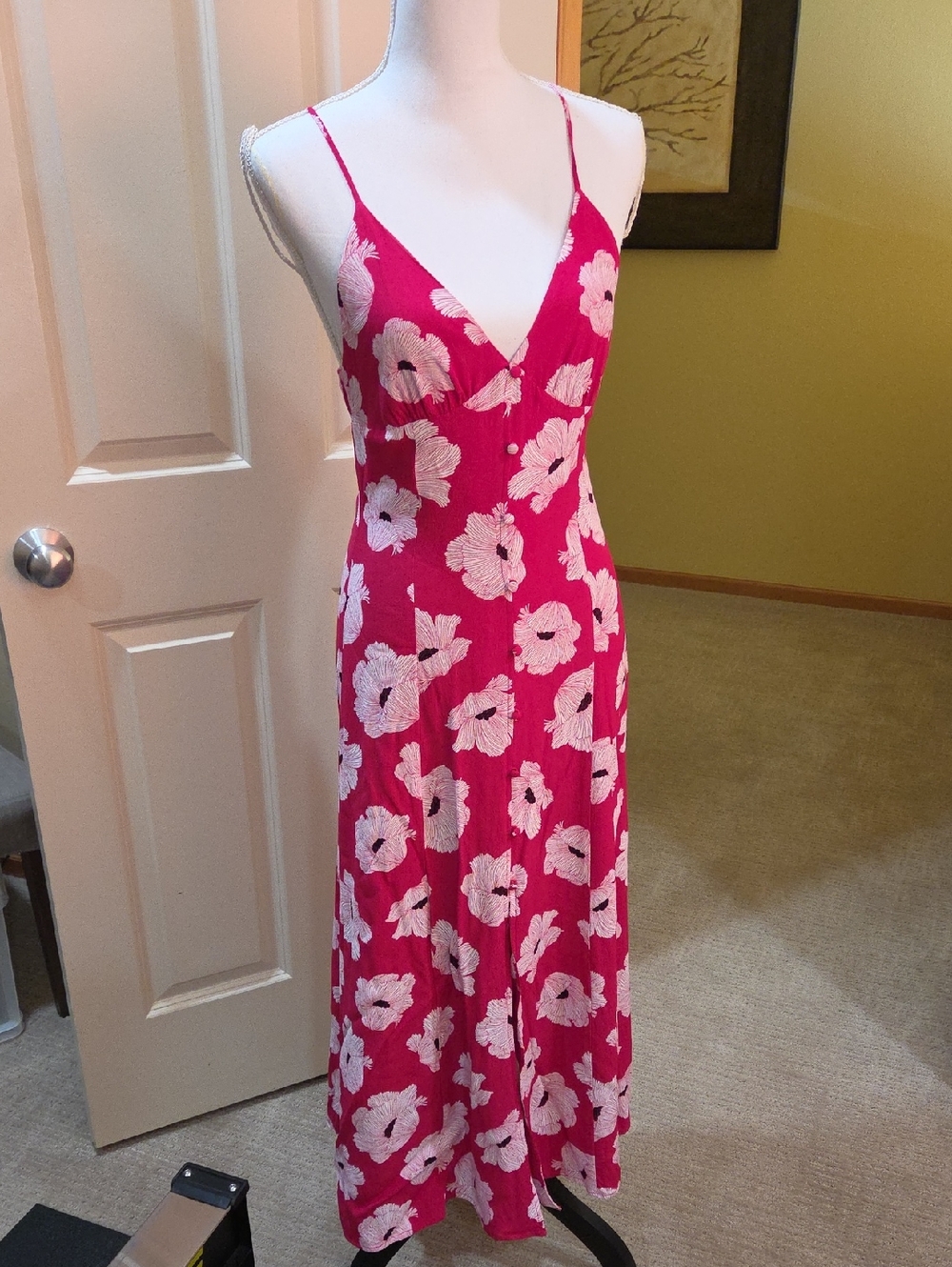Leith Hot Pink and White Floral Maxi Dress